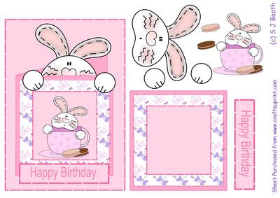 Happy Birthday Bunny in a Teacup Pink