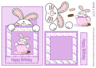 Happy Birthday Bunny in a Teacup Purple