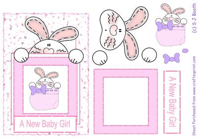 Bunny Boottee Pink New Baby Girl Card