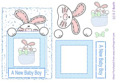 Bunny Bootte Blue New Baby Boy Card