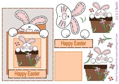 Happy Easter Bunny in a Pot Bunny Card - Earthy