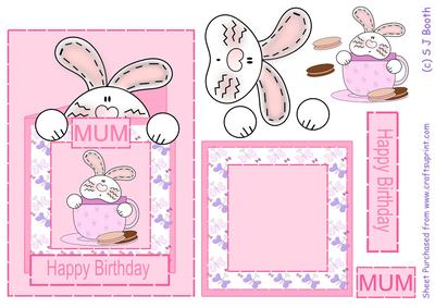 Happy Birthday Mum Bunny in a Tea Cup - Pink