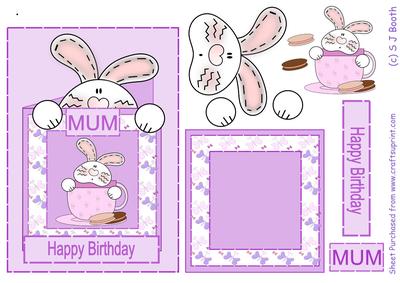 Happy Birthday Mum - Bunny in a Teacup - Purple