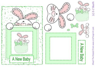 New Baby Bunny in a Boottee Bunny Card - Green