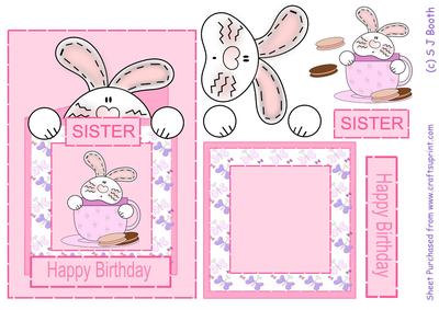 Bunny in a Teacup Birthday Sister - Pink