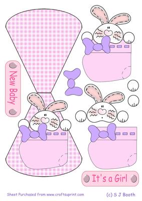 It's a Girl Bunny Boottee Wobble Card