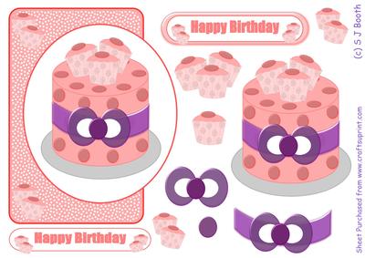 Happy Birthday Cake and Cupcakes - Pink