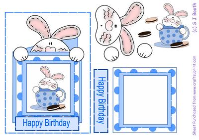 Bunny in a Teacup Card - Blue