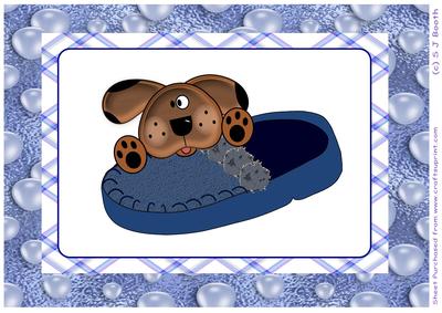 Large Patch Puppy and Slipper Blue Topper