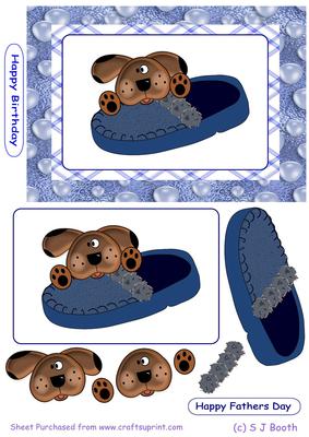 Patch Puppy and Slipper Blue Card Front