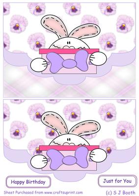 Bunny Gift with Pansies Scalloped Card Front