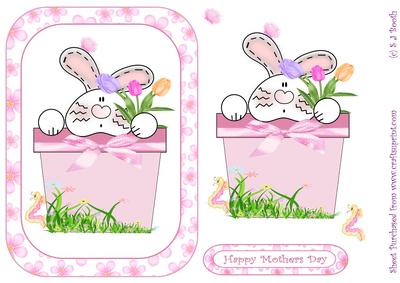 Bunny in a Pot with Flowers Mothers Day Card Front