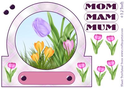 Large Spring Flowers Card Front Mam, Mum, Mom