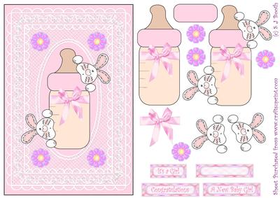 Bunny Bottle Baby Girl Card Front