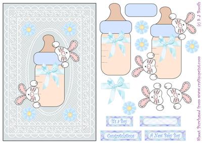 Baby Boy Bunny Bottle Card Front