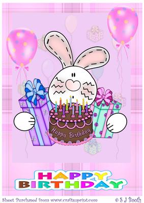 Bunny with Cake and Presents Pink
