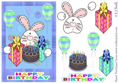 Bunny with Presents and Cake - Blue
