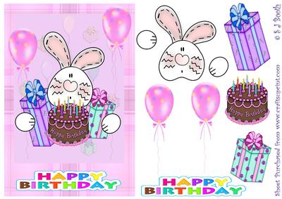 Bunny with Cake and Present - Pink