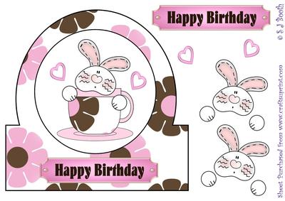 Bunny in Teacup Flowery Large Card Front