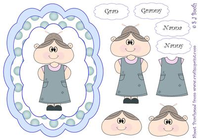 Nanny/gran Shaped Card Front - Blue