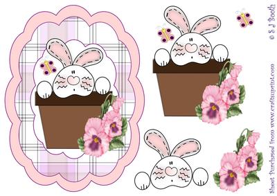 Bunny in Pot with Pansies Card Front