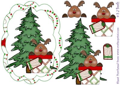 Reindeer in a Pot Xmas Card Front