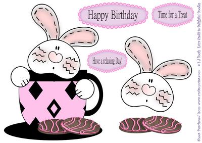 Bunny in a Coffee/tea Cup Pink/black