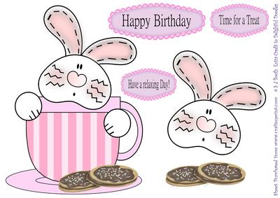 Bunny in a Coffee/tea Cup Pink Stripes