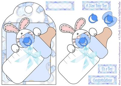 Baby Boy Bunny - Shaped Card Front