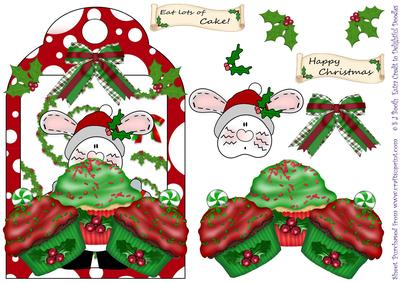 Christmas Bunny with Cakes! Shaped Card Front