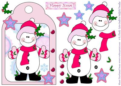 Christmas Snowgirl Pink - Shaped Card Front