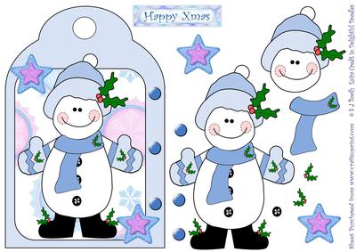 Christmas Snowboy Blue - Shaped Card Front
