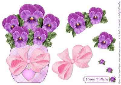 Purple Pansy Vase Shaped Card Front