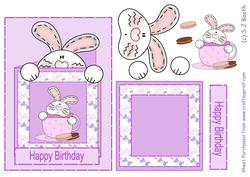 Happy Birthday Bunny in a Teacup Purple