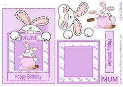 Happy Birthday Mum - Bunny in a Teacup - Purple