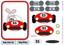 Bunny in Red Car Fathers Day/birthday
