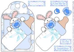 Baby Boy Bunny - Shaped Card Front