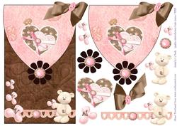 Hearts Flowers Teddy Envelope Card Front