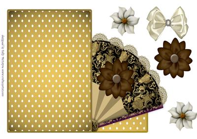 Japenese Half Fan with Decoupage Flowers and Bow