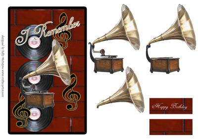 Old Fashioned Music Card Decoupage I Remember Happy Birthday
