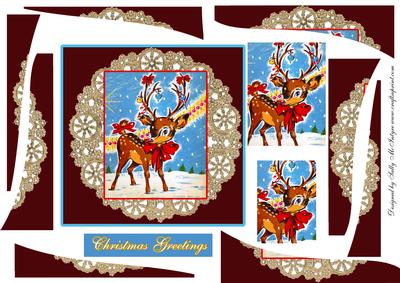 Santas Reindeer Spiral Edge Stacker. Christmas Burgundy