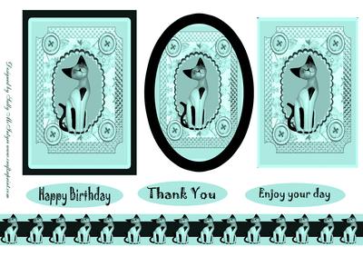 Azure 3 Toppers Cats with Ribbon and Greetings