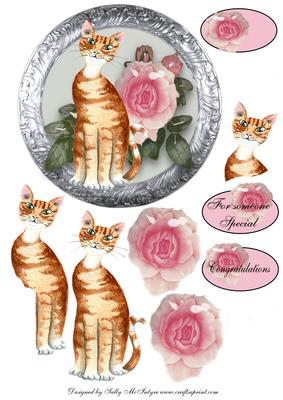 Pretty Feline with Roses and Silver Frame for Someone Specia