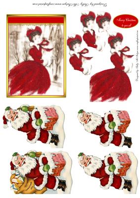 2 Card Sheet Santa and Christmas Girl