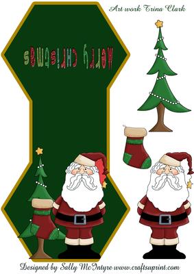 Rocker Card in Christmas Green Santa Merry Christmas