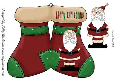 Santa Stocking Shaped Card with 3D Santa Merry Christmas