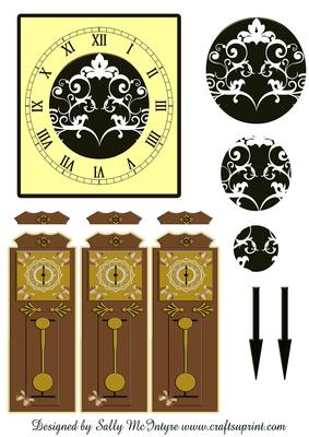 Time Fly's 2 Card Sheet Clock Face with Pyramid and Grandfat