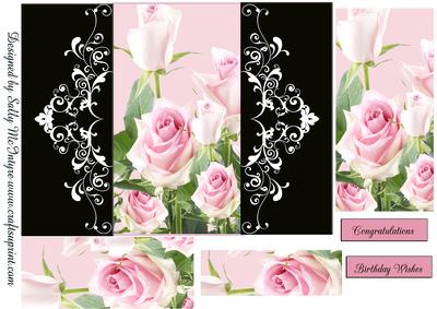 Gatefold Black with Pink Roses Pyramid Happy Birthday Congr