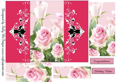 Gatefold Hot Pink with Pink Roses Pyramid Happy Birthday Co