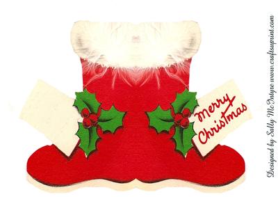 Vintage Santa Boot Shaped Card Merry Christmas